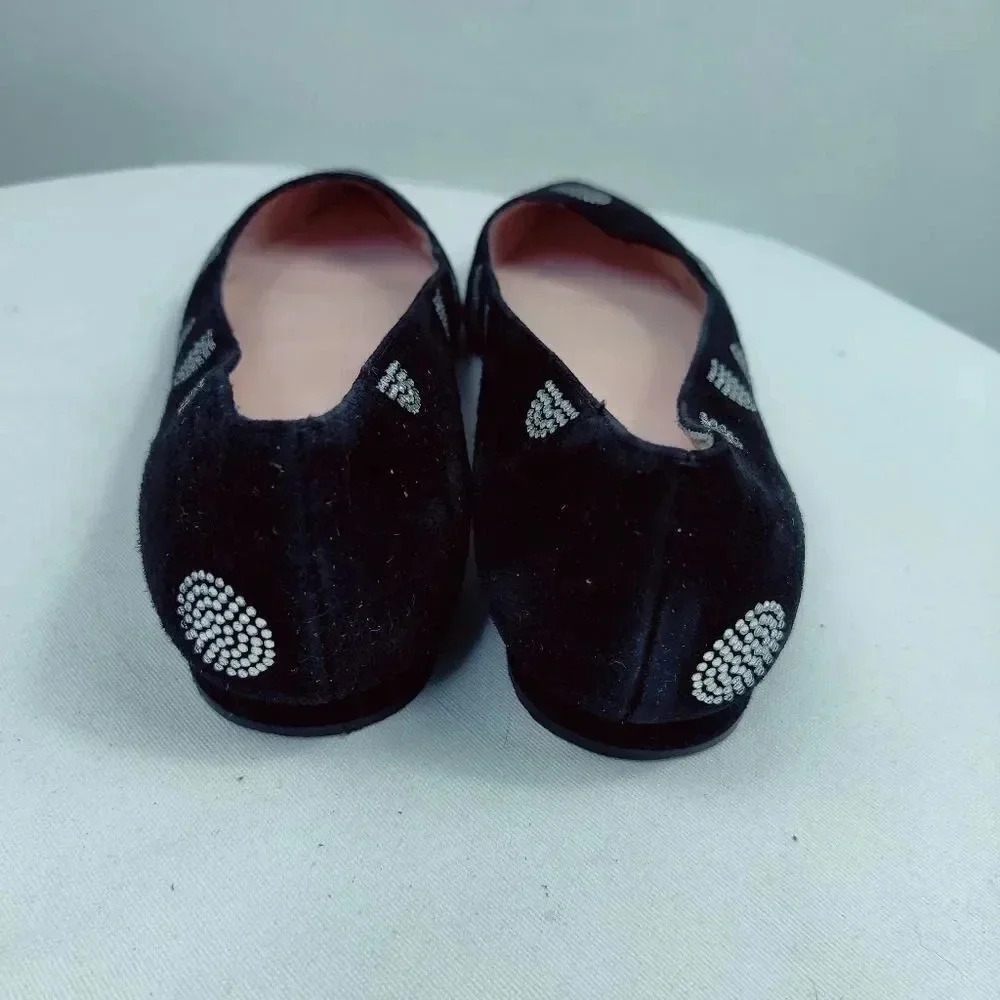 Kate Spade Bayla black suede crystal polka dot pointed flats size 7.5 - Picture 4 of 16